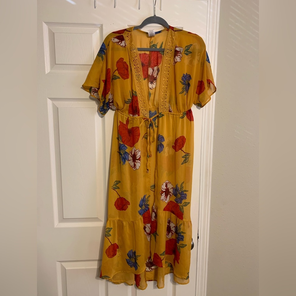 Yellow floral swim coverup